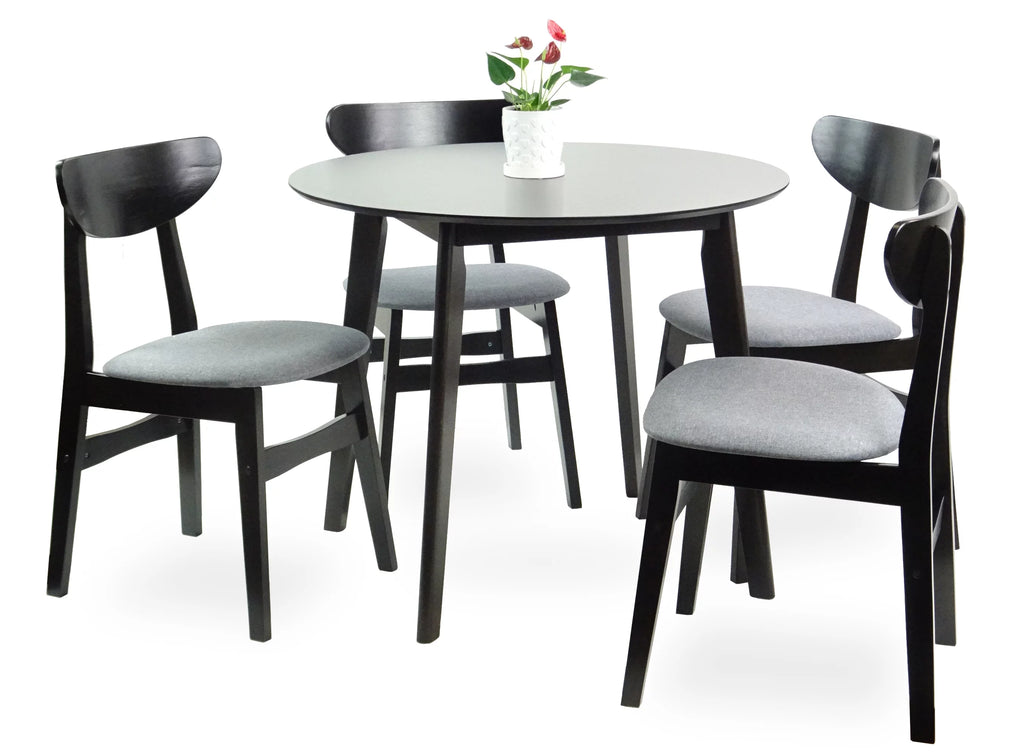 Set of 5 Solid Wood Dining Table and 4 Padded Seat Chairs Z8104