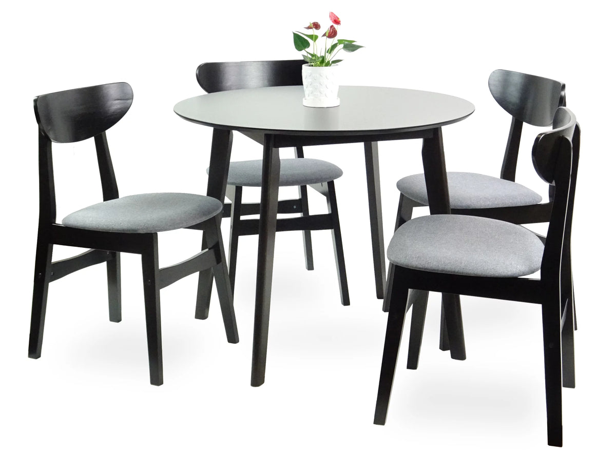 Set of 5 Solid Wood Dining Table and 4 Padded Seat Chairs Z8104