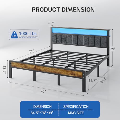 Queen Size Platform Bed Frame with Storage Headboard and Charging Station R422