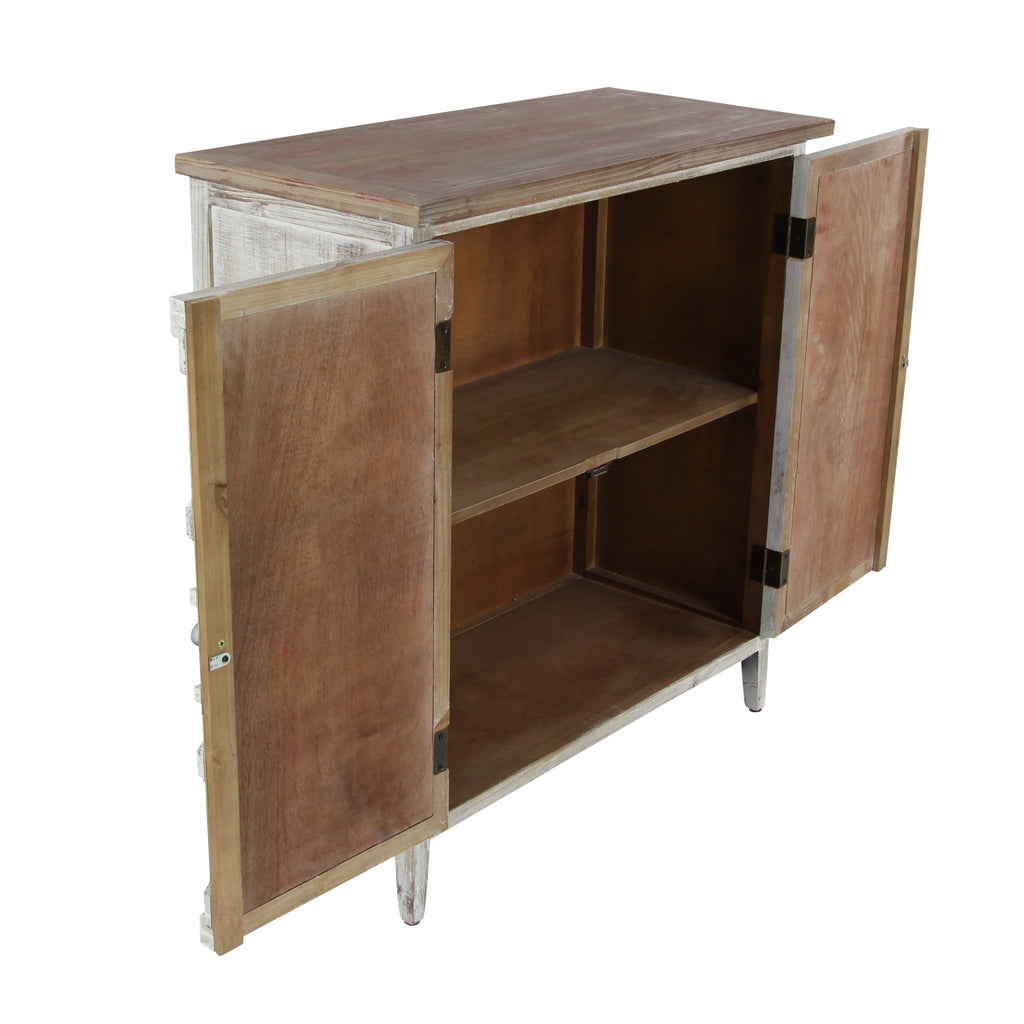 Light Brown Wood 1 Shelf 2 Door Geometric Cabinet R68220