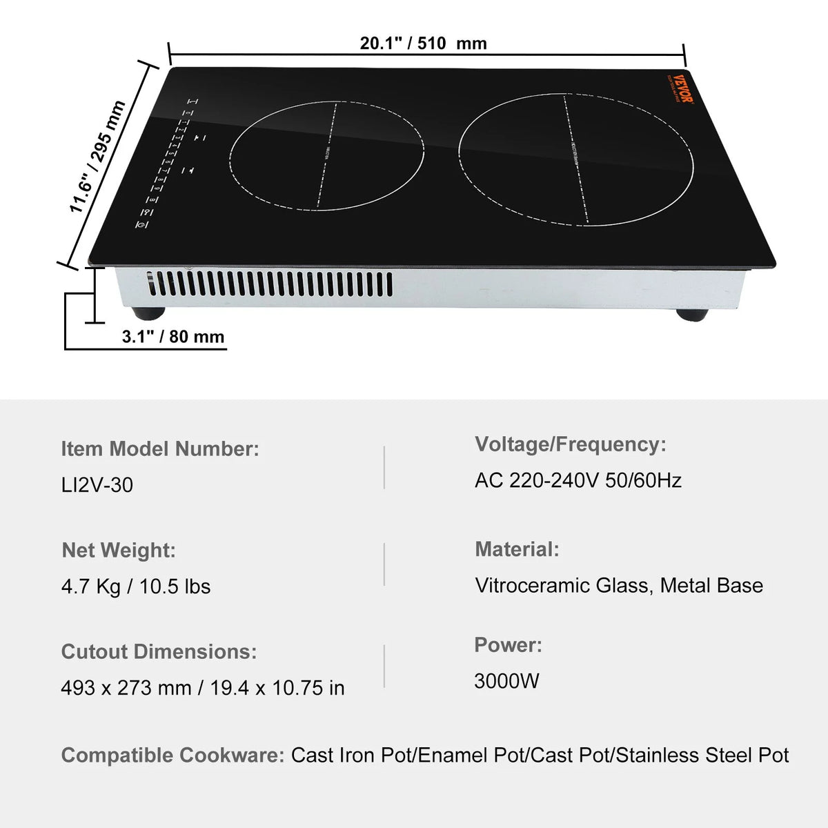 12'' 2 Burner Electric Induction Cooktop D265474