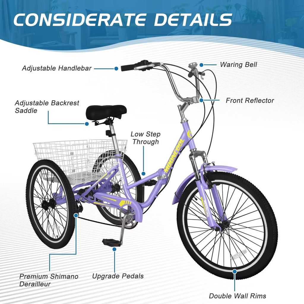 20/24/26 inch Wheels 7 Speed Adult Tricycle E861