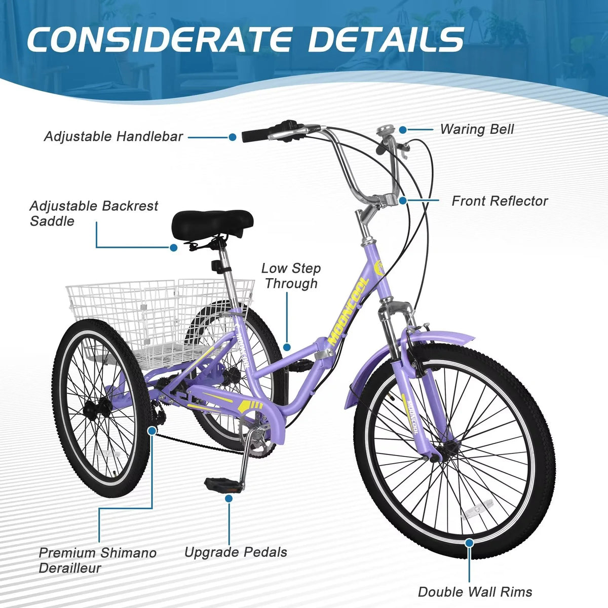 20/24/26 inch Wheels 7 Speed Adult Tricycle E861