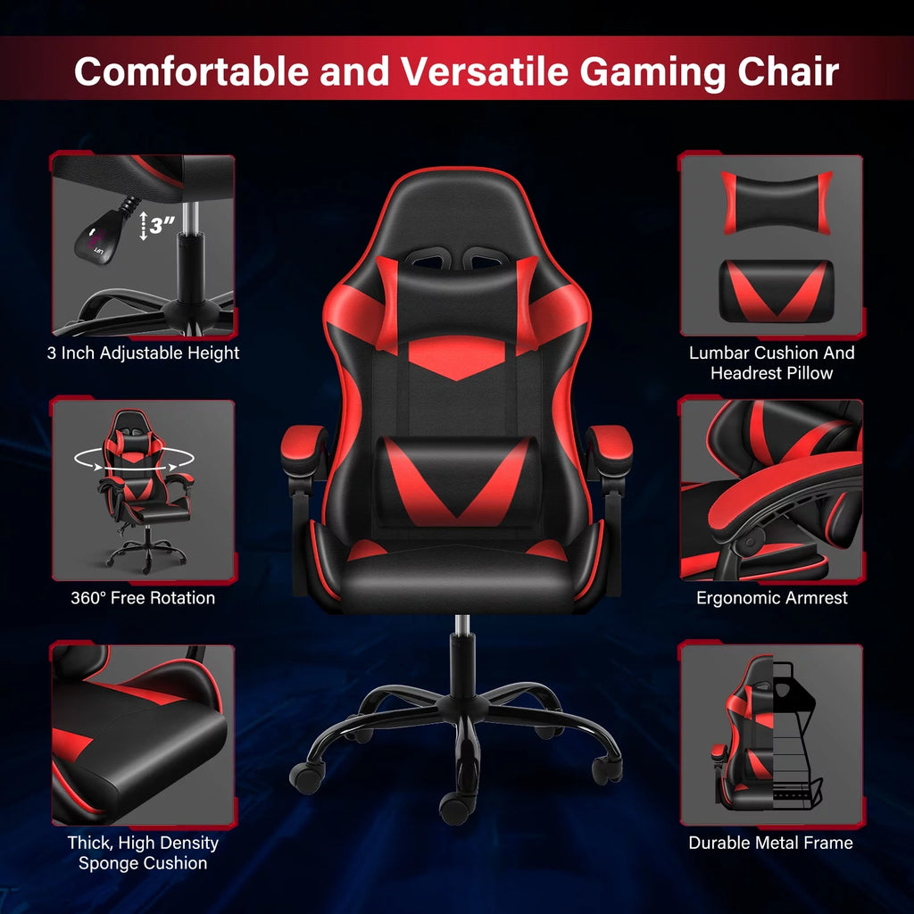 Black Red Ergonomic Adjustable Swivel Gaming Chair U45266