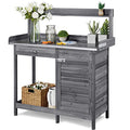 Gray Wooden Potting Bench with Cabinet Drawer B81619