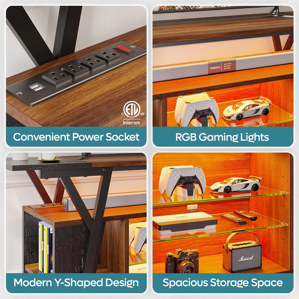 Walnut TV Stand with Power Outlets H665