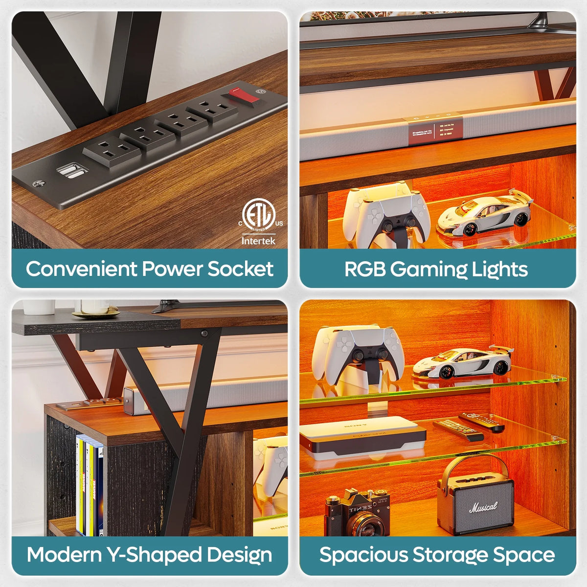 Walnut TV Stand with Power Outlets H665
