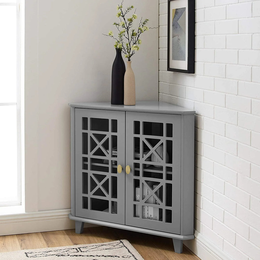 2 Door Corner Accent Table 32 Inch Grey N988