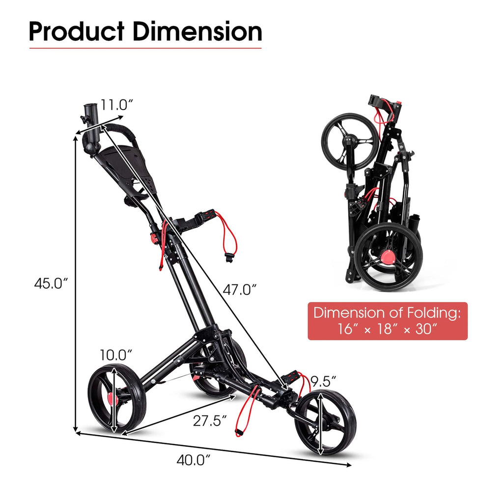 Foldable 3 Wheel Steel Golf Push Cart with Umbrella Holder K375