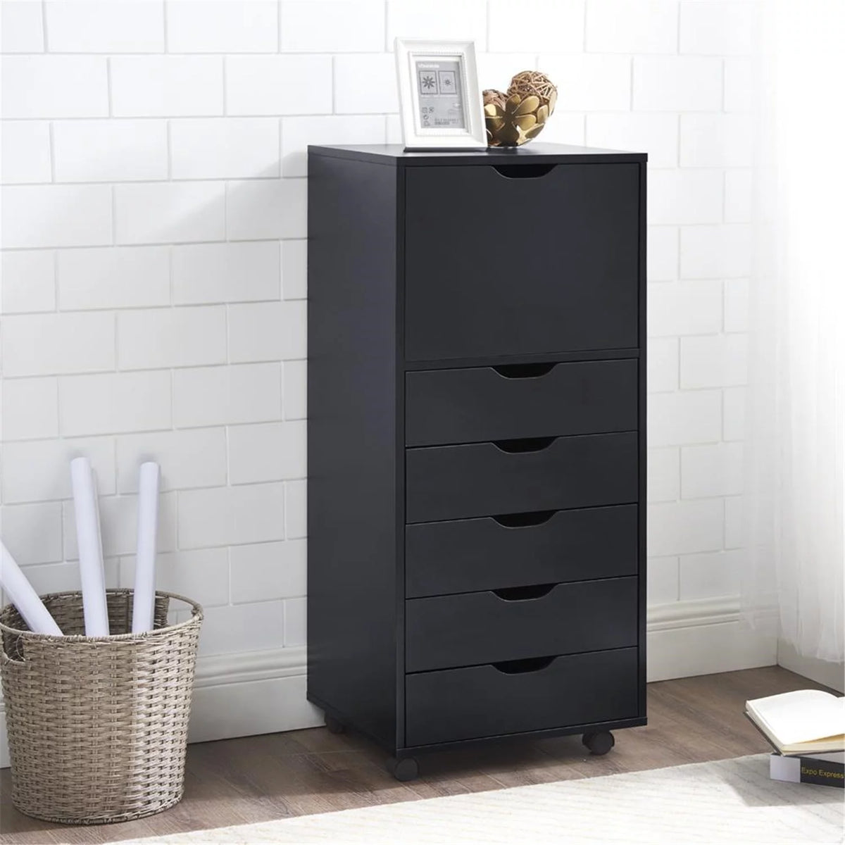 White 5 Drawer Storage Cabinet with Shelf U440096