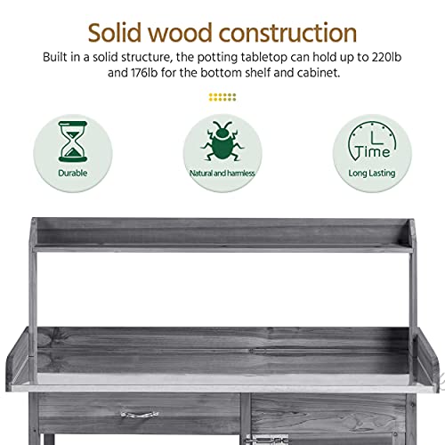 Gray Wooden Potting Bench with Cabinet Drawer B81619