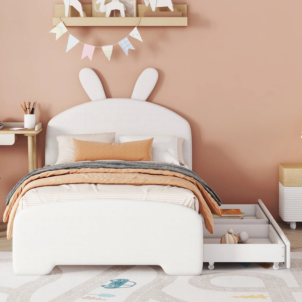 Upholstered Twin Bed with 2 Drawers D94670