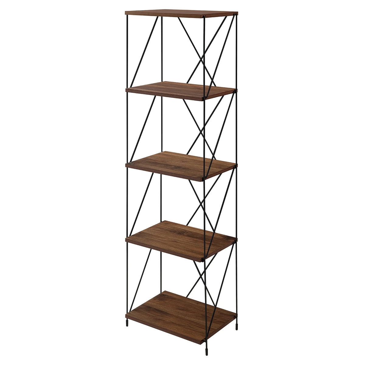 5-Tier Walnut Brown Wooden Storage Shelf with Metal Frame Y738737