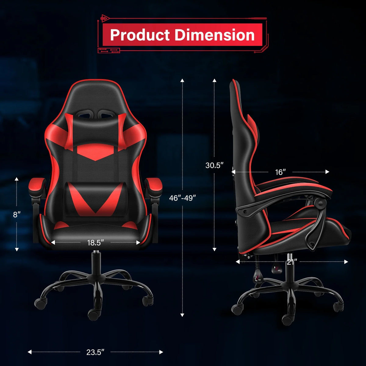 Black Red Ergonomic Adjustable Swivel Gaming Chair U45266