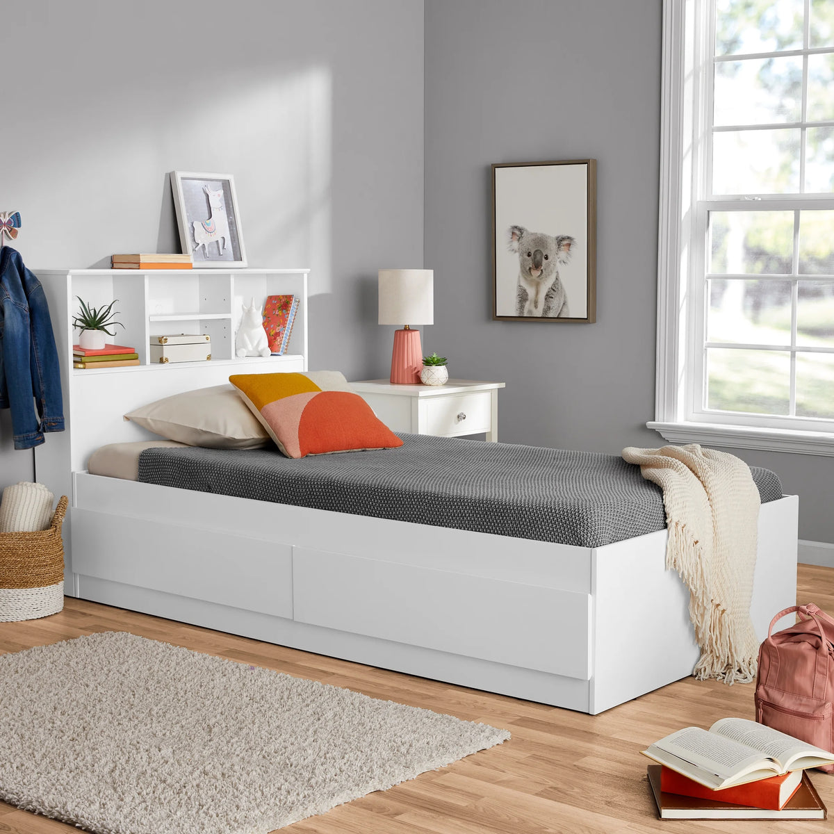 Twin Storage Bed with Bookcase Headboard A2770