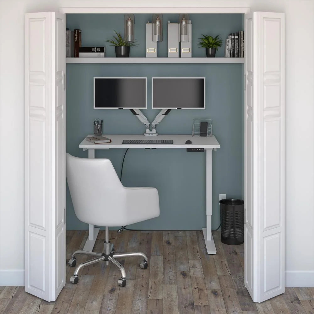 White Electric Standing Desk with Monitor Arms B612620
