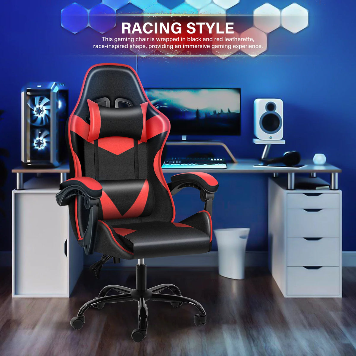 Black Red Ergonomic Adjustable Swivel Gaming Chair U45266