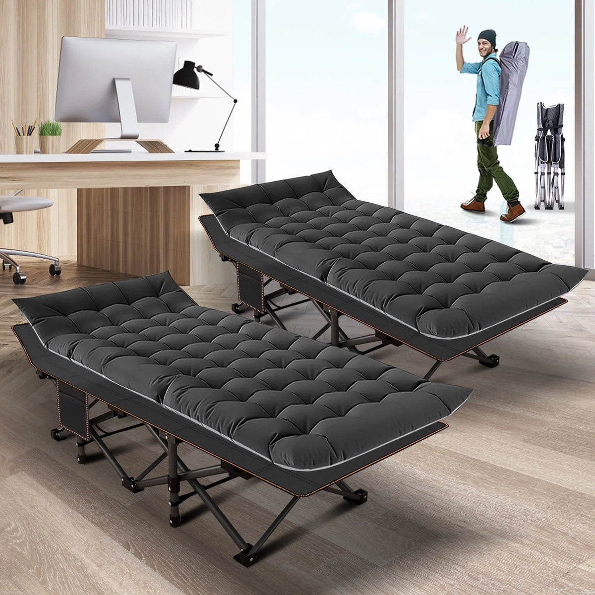 Folding Camping Cot 2 Pack with Carry Bag Z907006