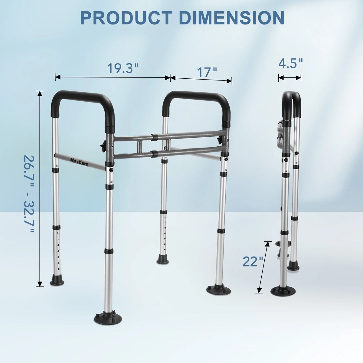 Toilet Safety Rail, 7 Adjustable Height & Width, Gray & Black D657231