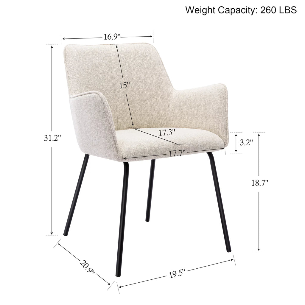 Beige Linen Upholstered Dining Chairs Set of 2 with Black Metal Legs L84825