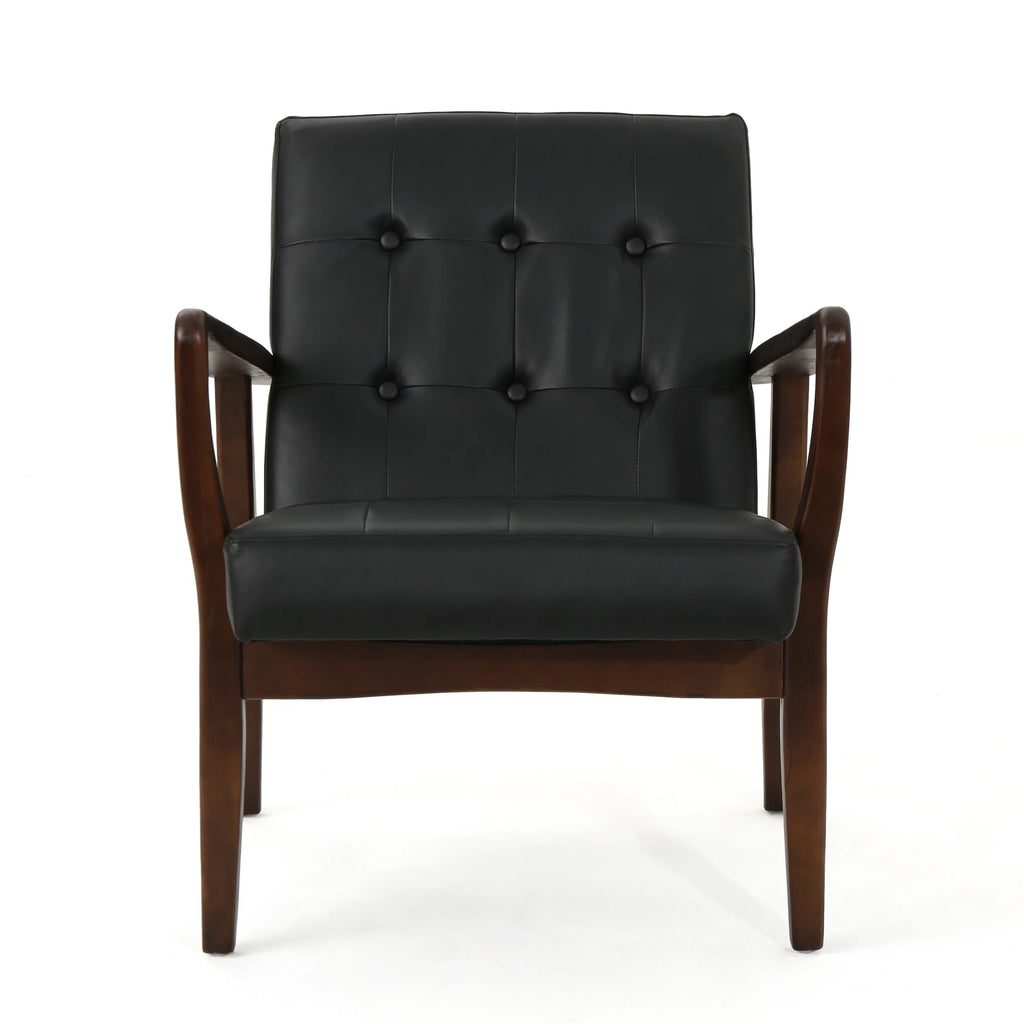 Mid Century Modern Faux Leather Club Chair with Wood Frame I936