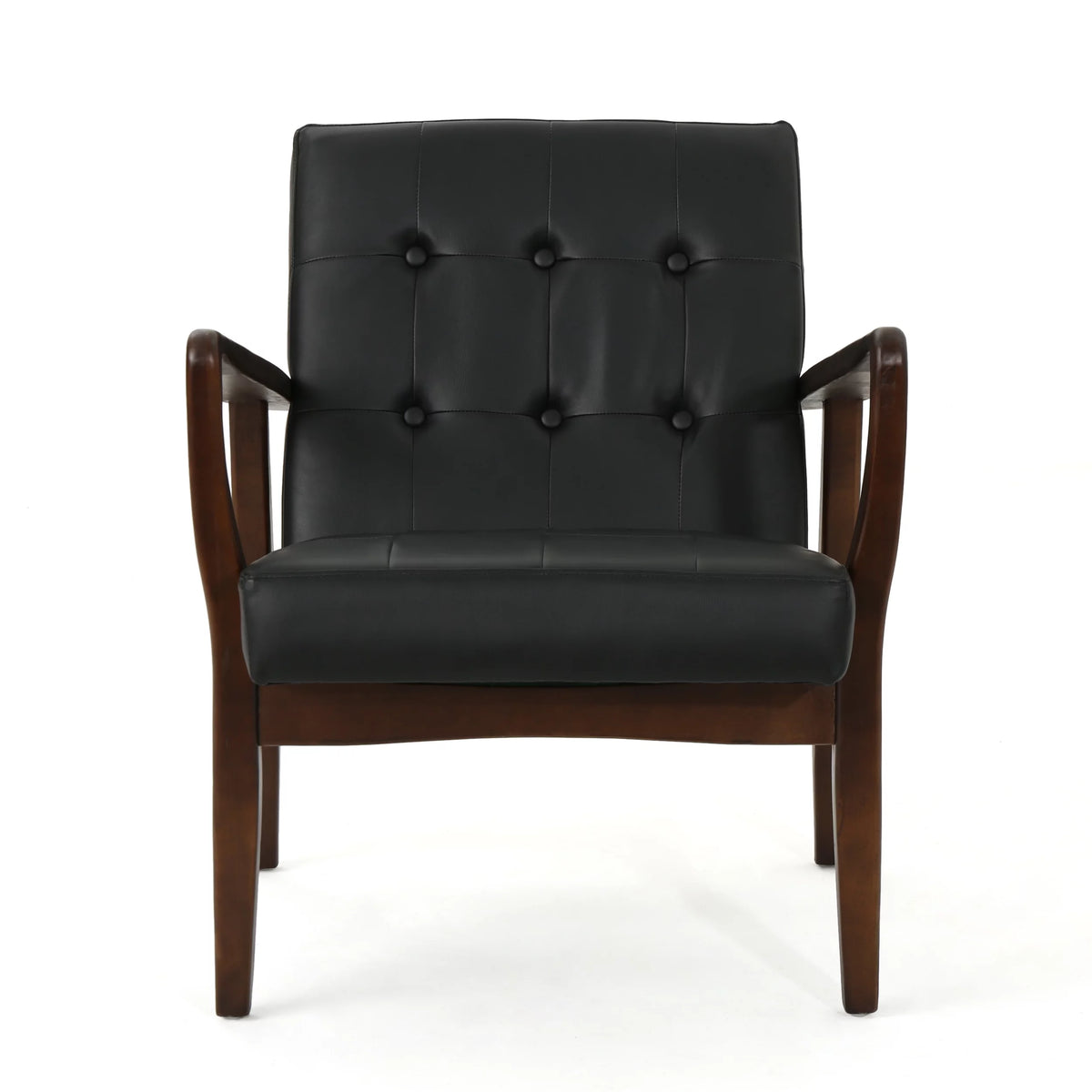 Mid Century Modern Faux Leather Club Chair with Wood Frame I936