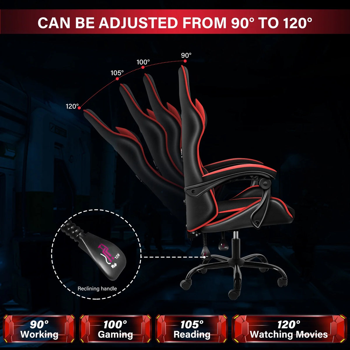 Black Red Ergonomic Adjustable Swivel Gaming Chair U45266