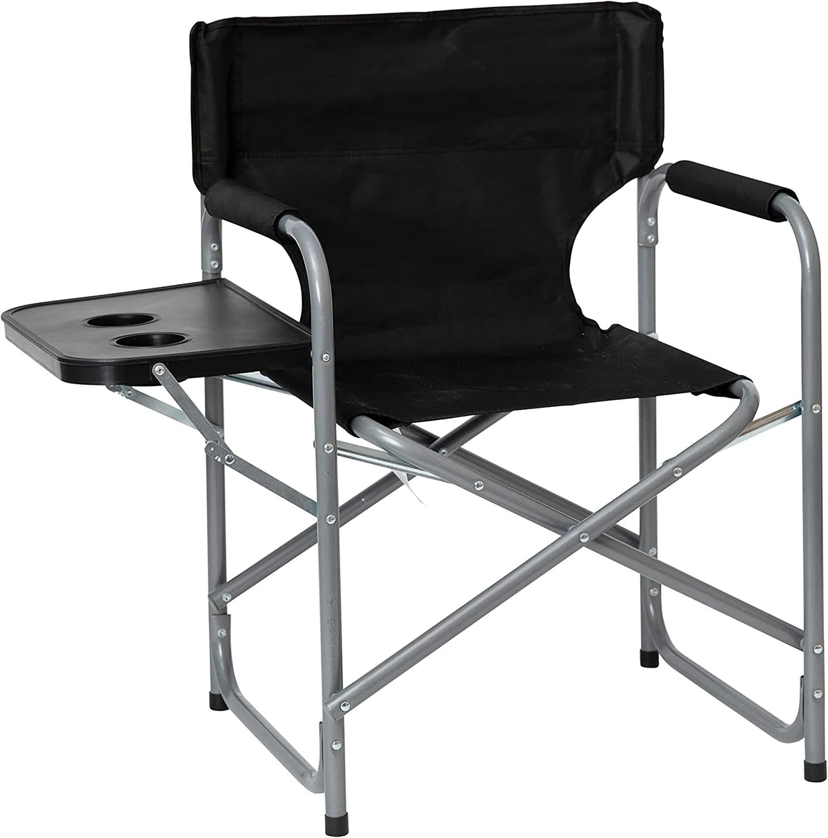 Black Folding Camping Chair with Side Table and Cup Holder W60049