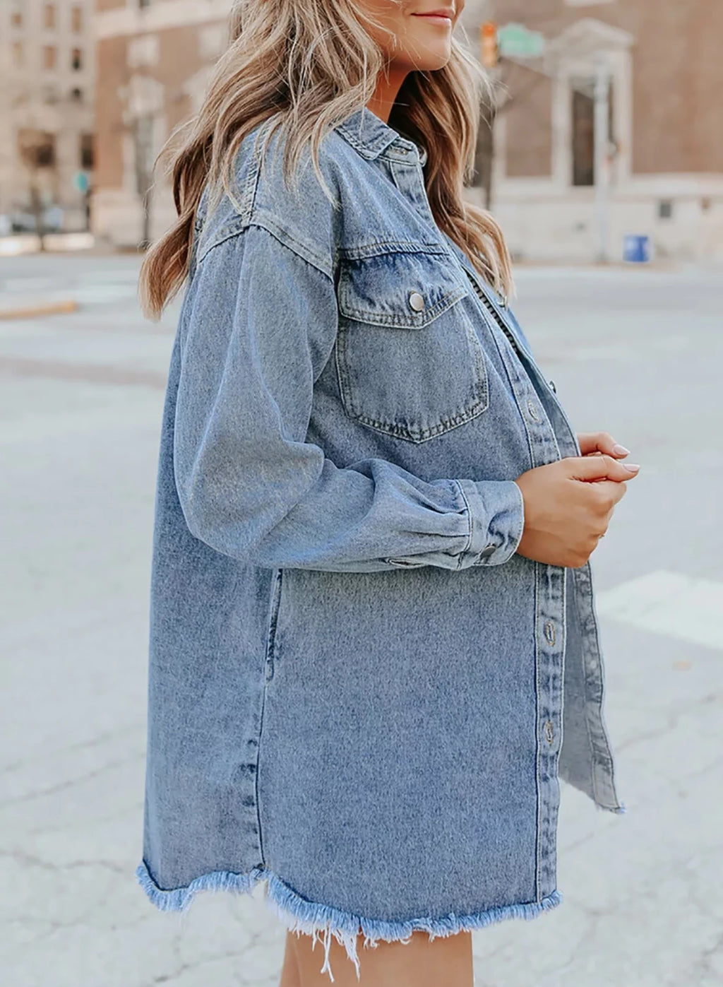 Sky Blue Long Sleeve Loose Denim Jacket R66153