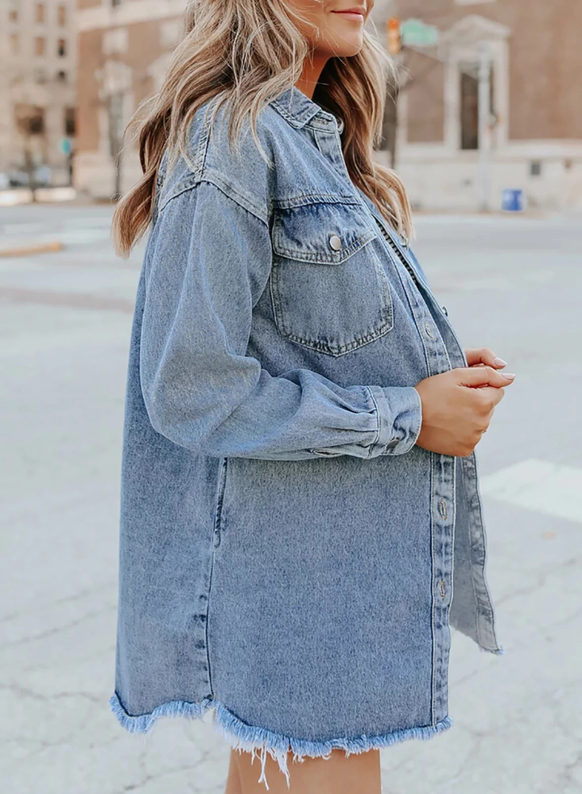 Sky Blue Long Sleeve Loose Denim Jacket R66153