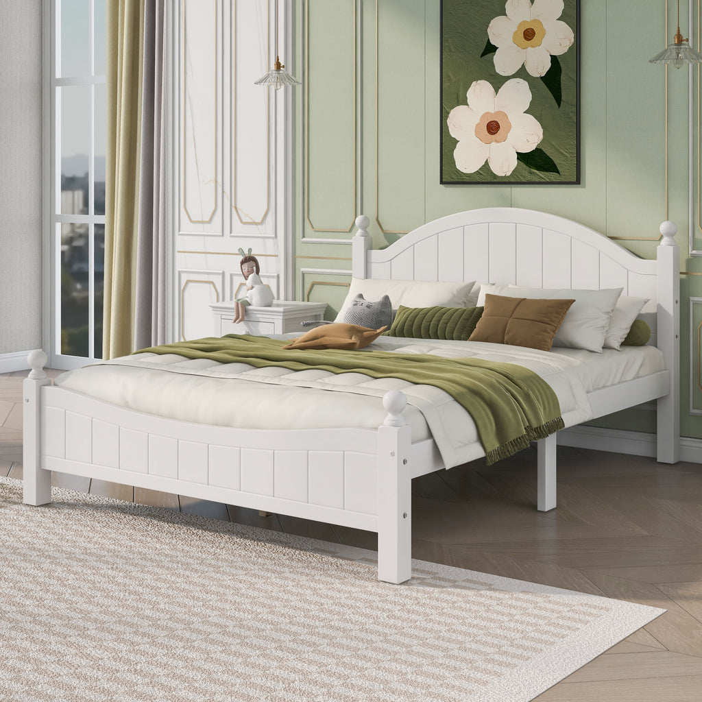 White Solid Wood Platform Bed Queen S97090