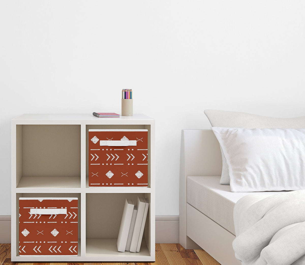 Rust and White Fabric Storage Bins Set of 2 G498946