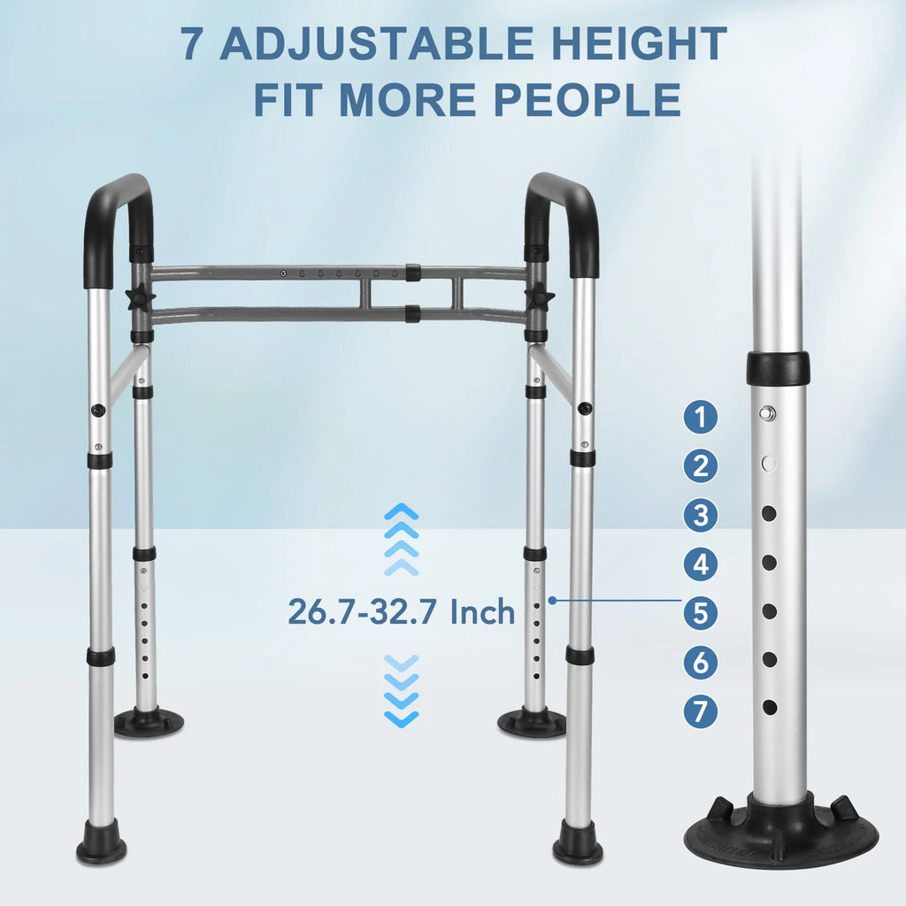 Toilet Safety Rail, 7 Adjustable Height & Width, Gray & Black D657231