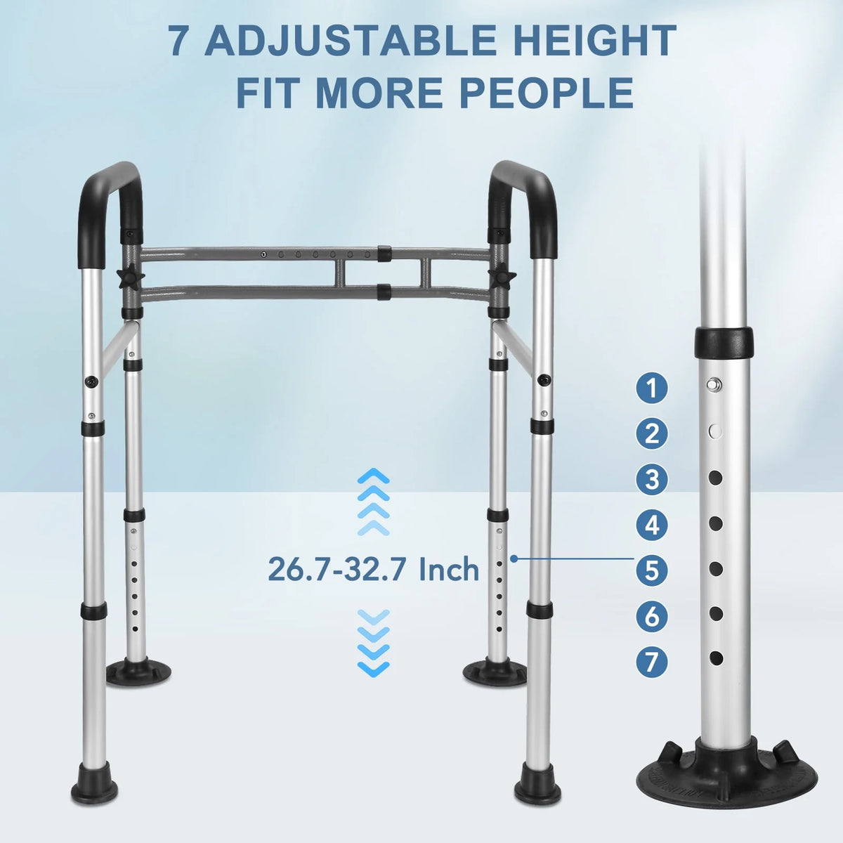 Toilet Safety Rail, 7 Adjustable Height & Width, Gray & Black D657231