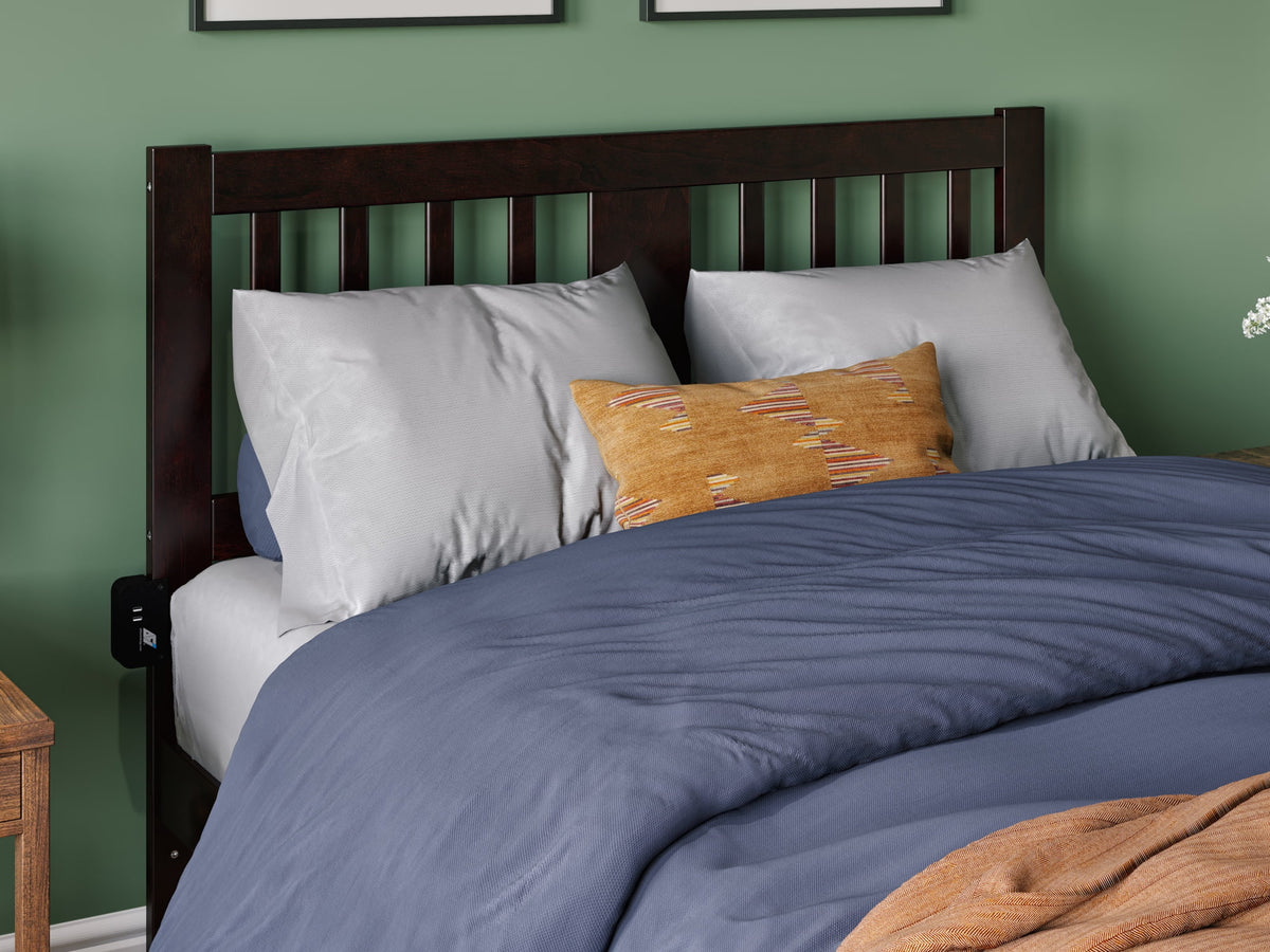 Espresso Full Wood Platform Bed Frame with Slatted Headboard V6316