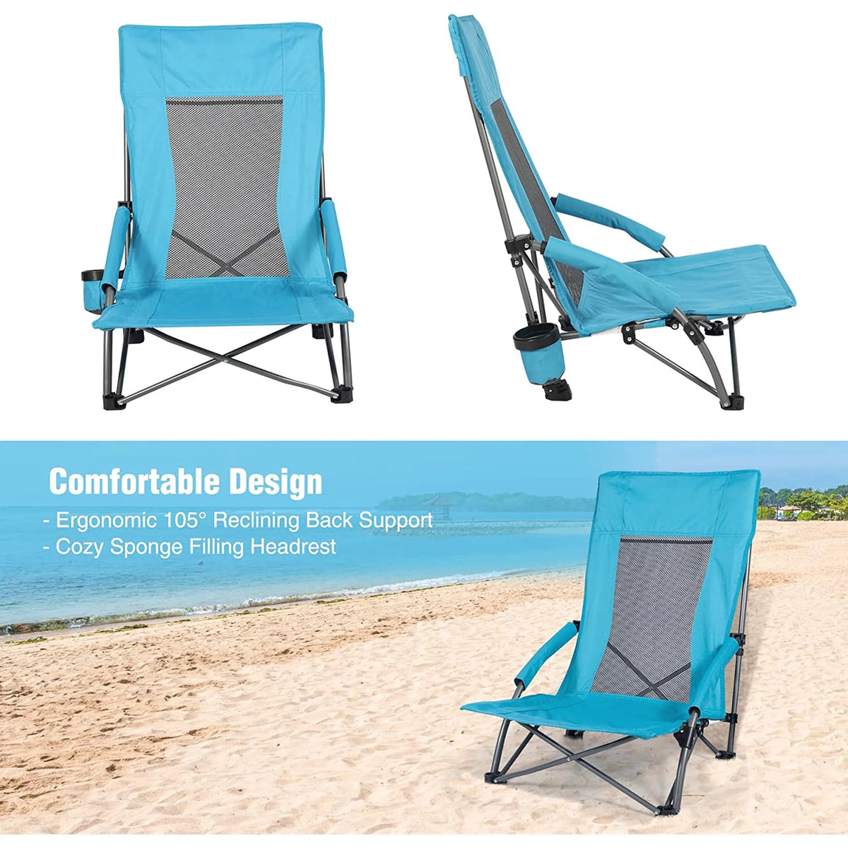 Light Blue Folding Beach Chair 2 Pack E8728