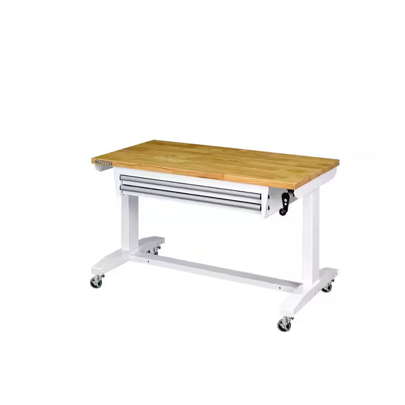 46 in. W White Adjustable Height Worktable with 2-Drawers B389