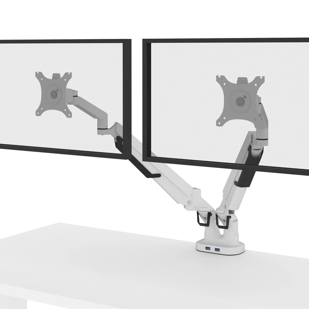 White Electric Standing Desk with Monitor Arms B612620