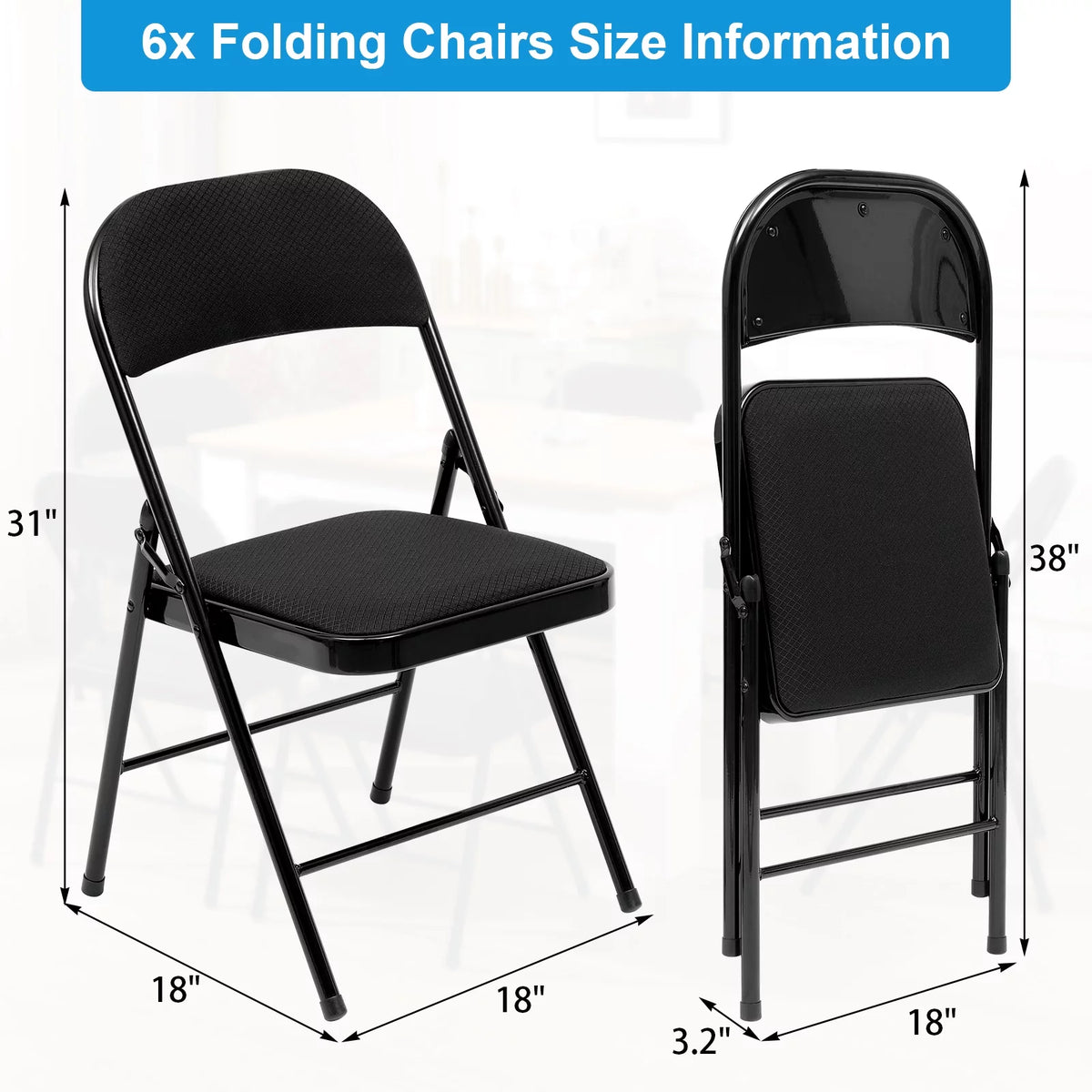 Black Fabric Padded Folding Chair 6 Pack D81033