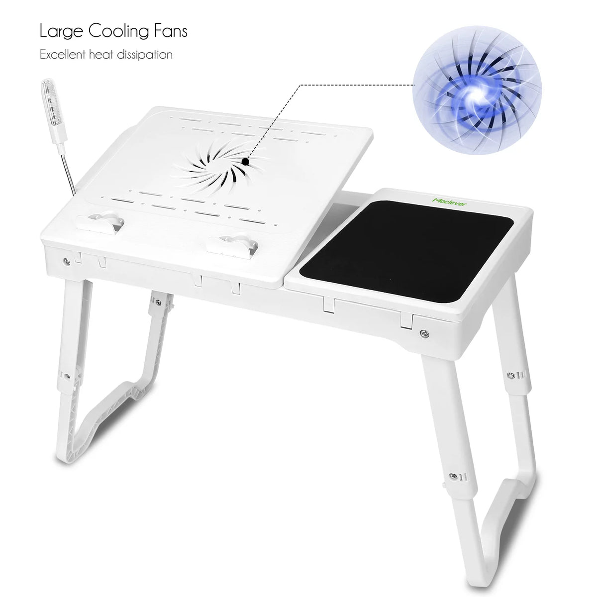 Portable Foldable Laptop Desk Bed Tray with USB Fans White D268479