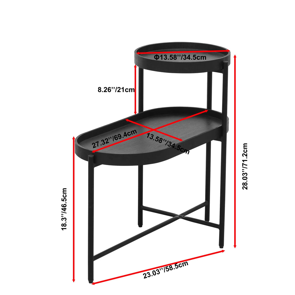 Black 2-Tier Side Table with Storage C935979