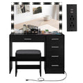 Black Makeup Vanity Table with Lighted Mirror and Stool C686