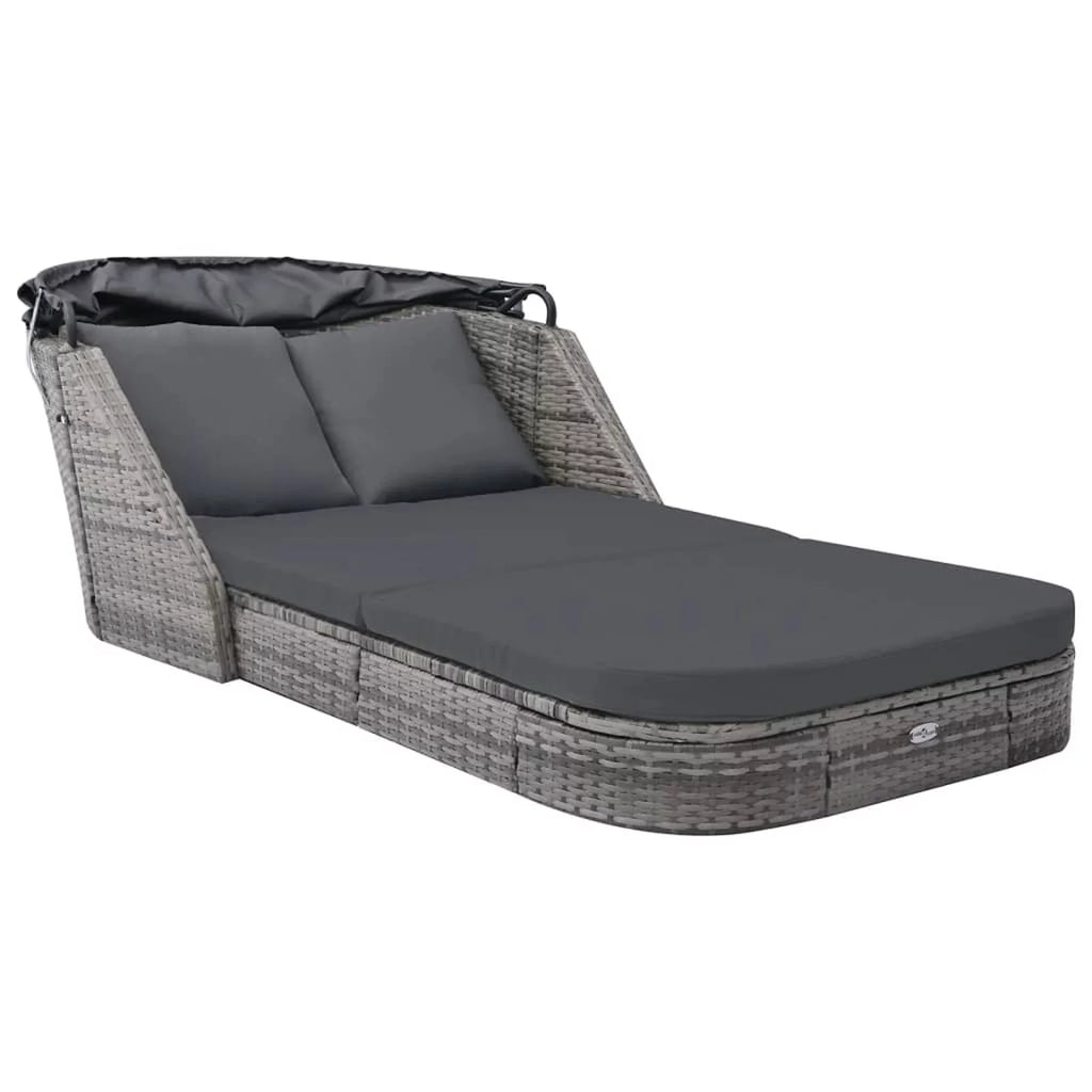 Poly Rattan Outdoor Sun Lounger with Canopy and Cushions H5555
