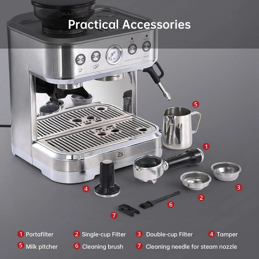 Espresso Machine with Grinder & Milk Frother, 15 Bar Coffee Maker X32304