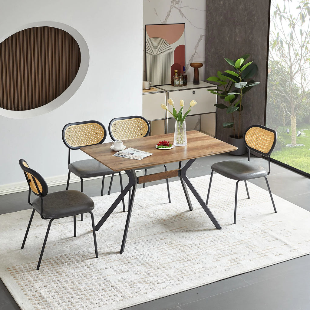 Light Gray Set of 4 Upholstered Dining Chairs with Black Metal Legs Y187820