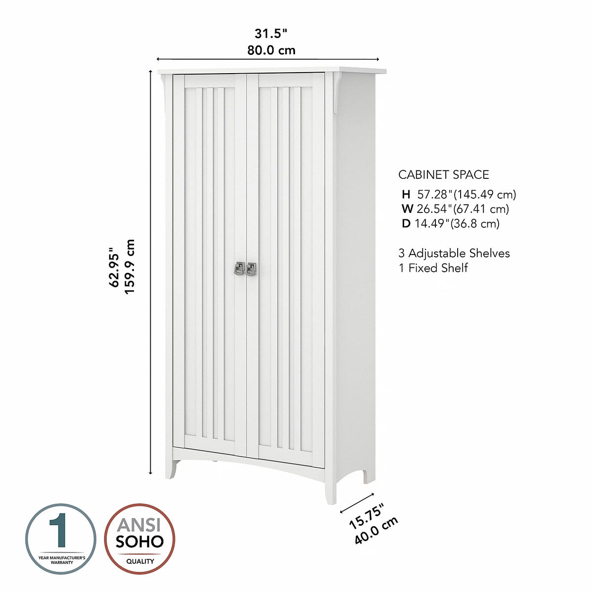 Pure White Tall Storage Cabinet with Doors J12864