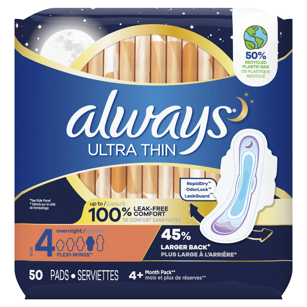 Ultra Thin Overnight Pads with Wings, Size 4, 36 Count C754