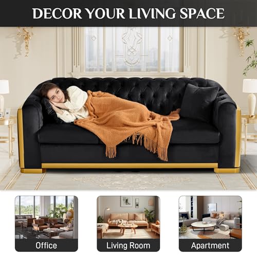Grey Velvet Tufted Sofa with Gold Legs L158141