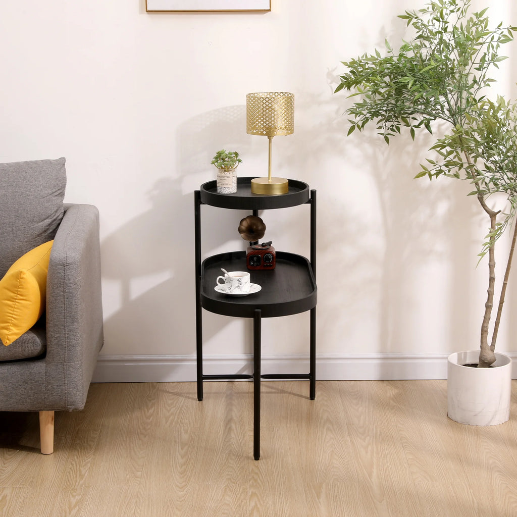 Black 2-Tier Side Table with Storage C935979