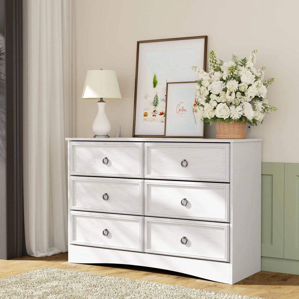 White 6 Drawer Wood Dresser K443